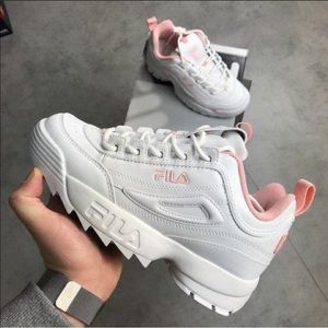 White and pink Fila sneakers